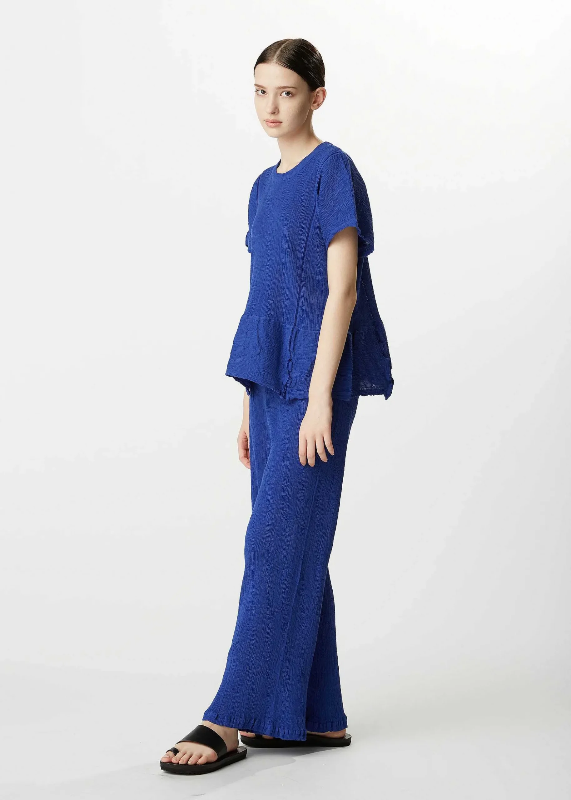 ISSEY MIYAKE Top|Kyo Chijimi Mesh Stripe